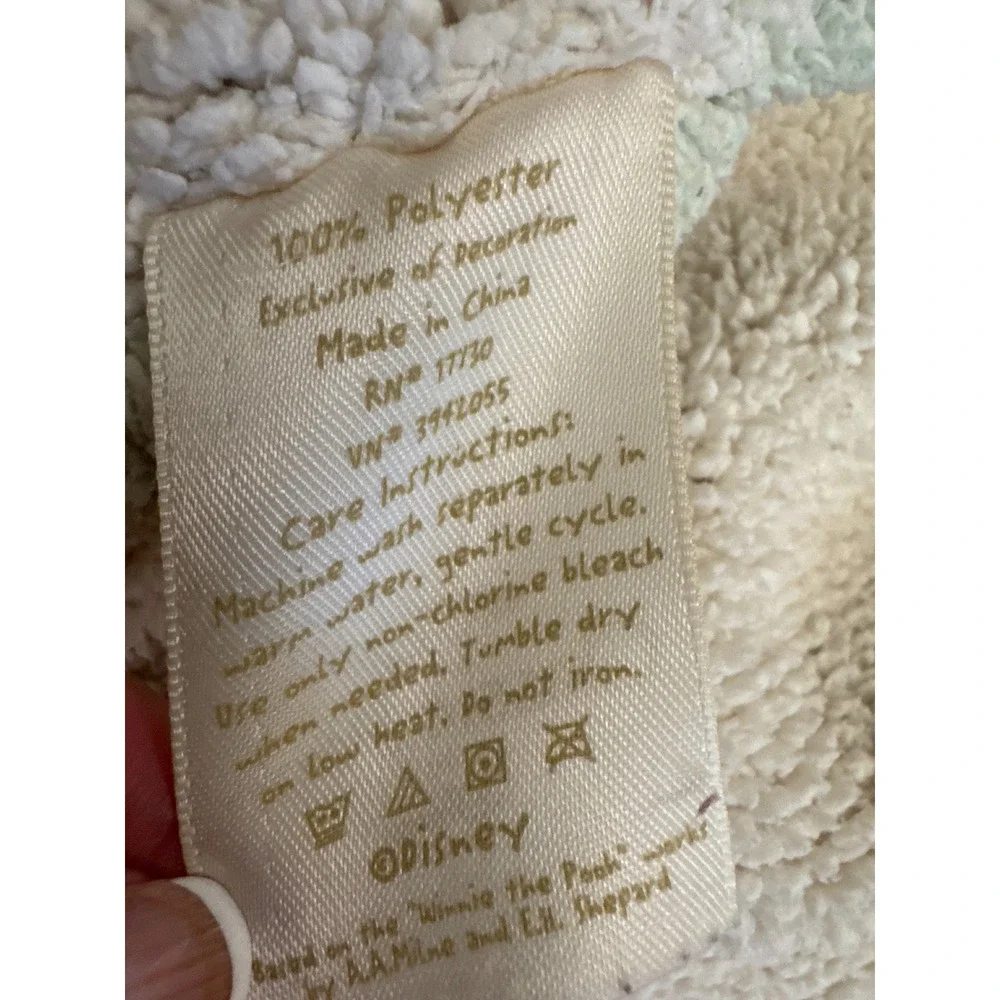 Disney Classic Pooh Vintage 2000s Chenille Baby Blanket Cream Green Scalloped